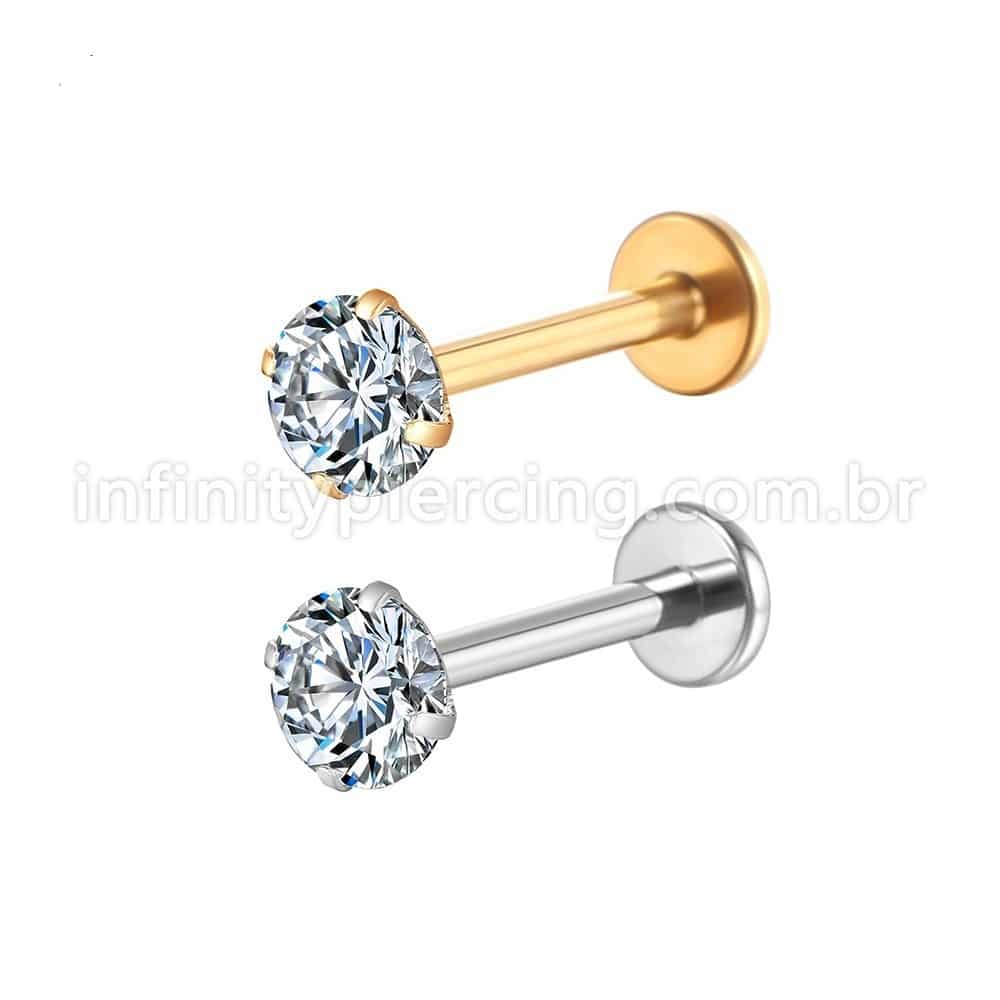 Piercing Labret Aço Cirúrgico Zircônia Redonda